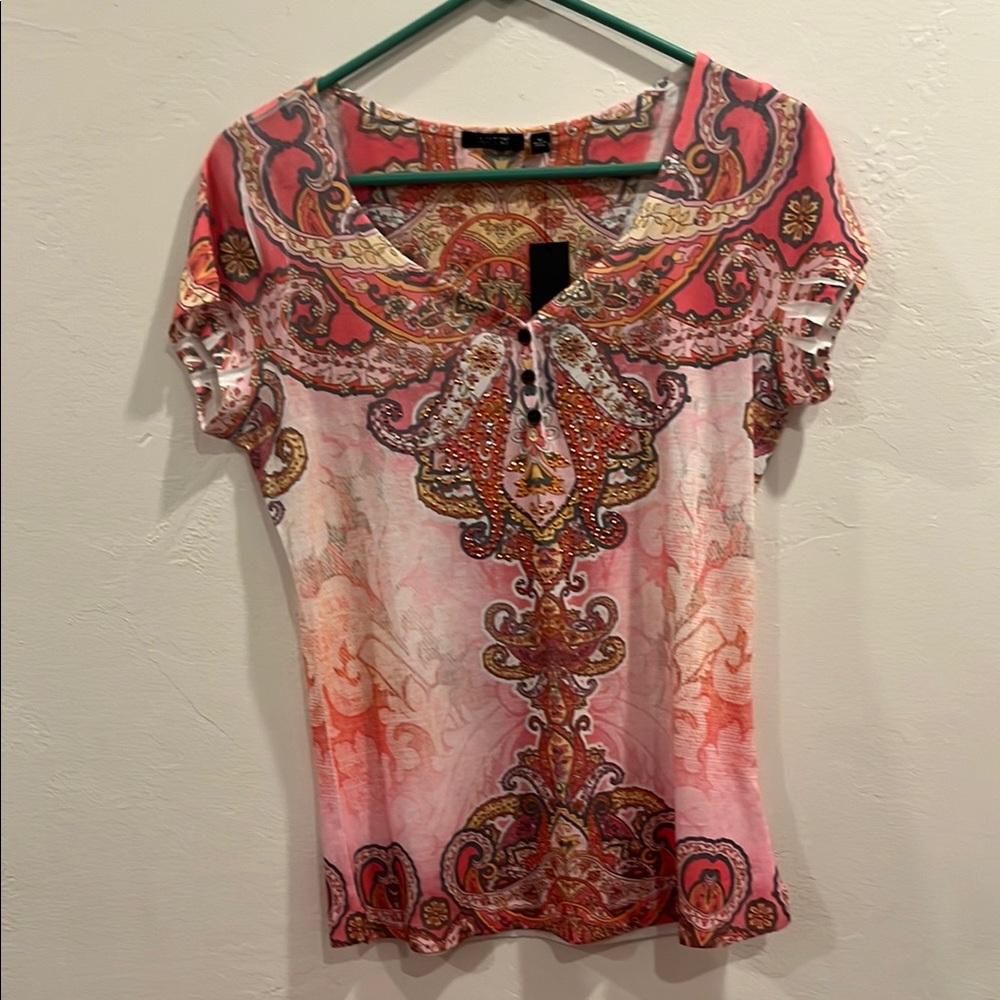 Apt. 9 Pink and Orange Paisley Blouse Size medium